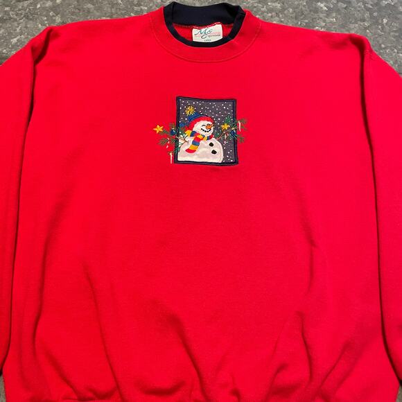 Vintage Snowman Christmas Tree Sweatshirt Womens Large MC Energy Sportswear Red - Picture 1 of 11